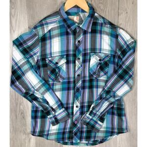 Vtg OP Ocean Pacific Shirt Blue Plaid Long Sleeve Surfer Beach M 38 - 40 #4